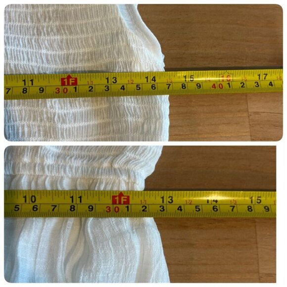 August Sky Womens Smocked Ruffle Sleeve Tiered Midi Summer Dress SMALL White - Picture 9 of 10